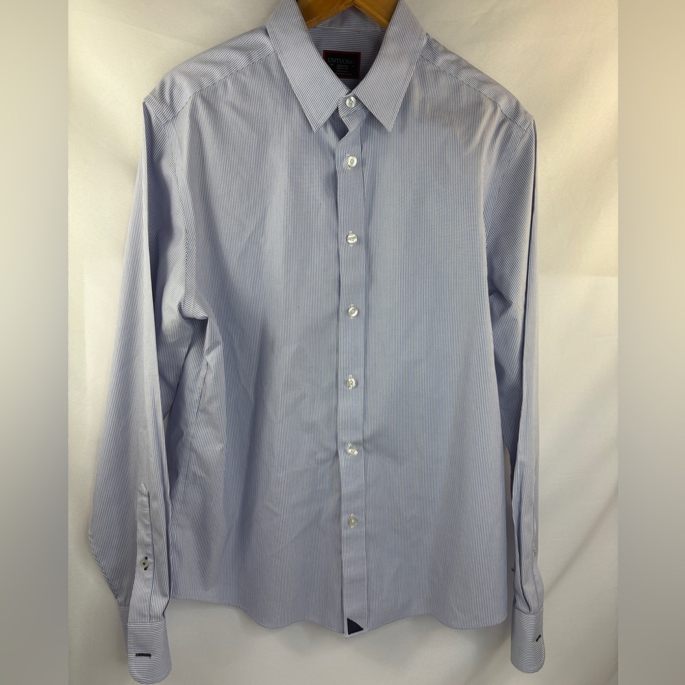Untuckit Bordeaux WF Medium Wrinkle Free Long Sleeve Blue Striped Men's Shirt